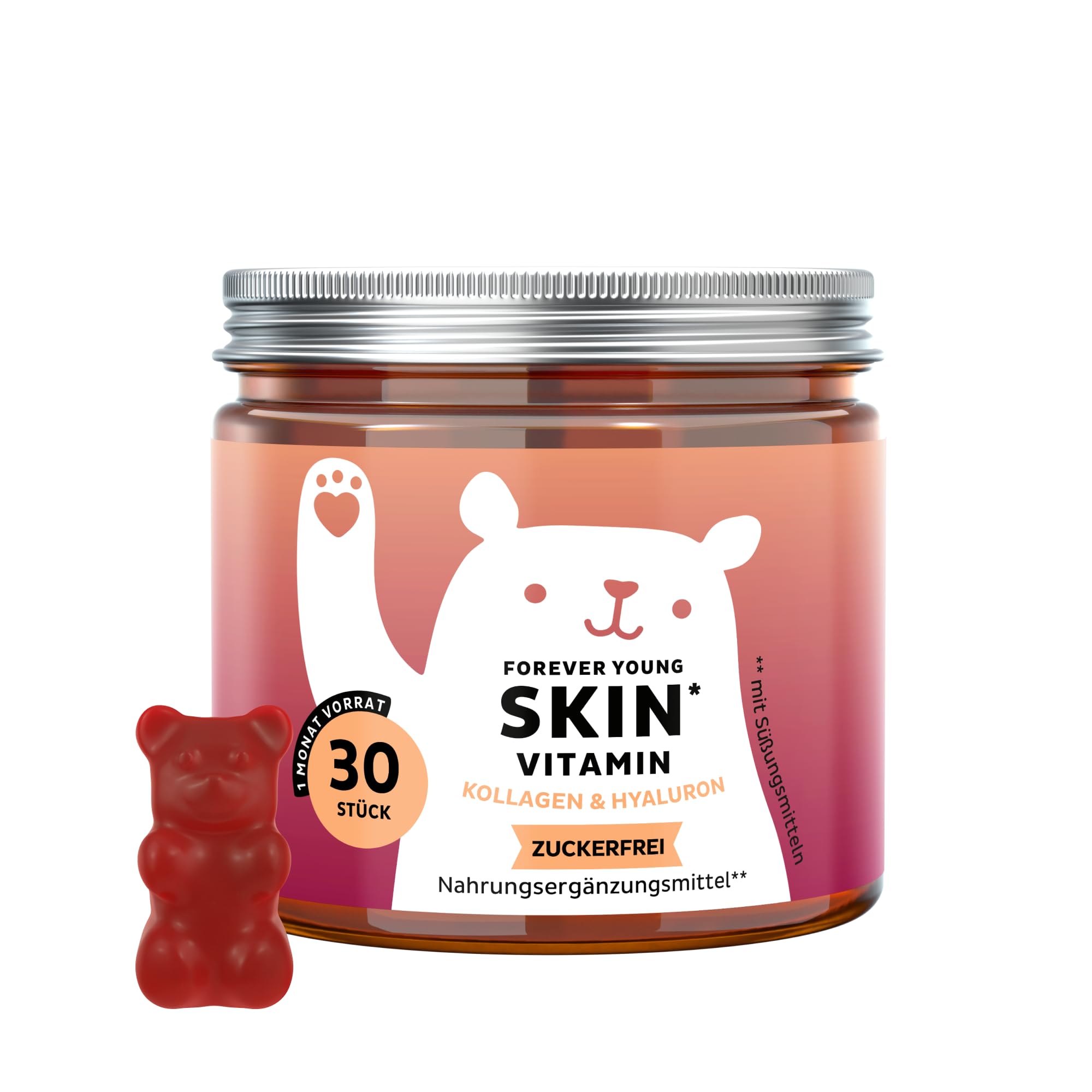 Forever Young Skin – Vitamin Collagen & Hyaluronic Acid – Anti-Aging Gummies – mit Vitamin C, E und Coenzym Q10 – 30 Stück (1 Monat) – zuckerfrei – Bears with Benefits