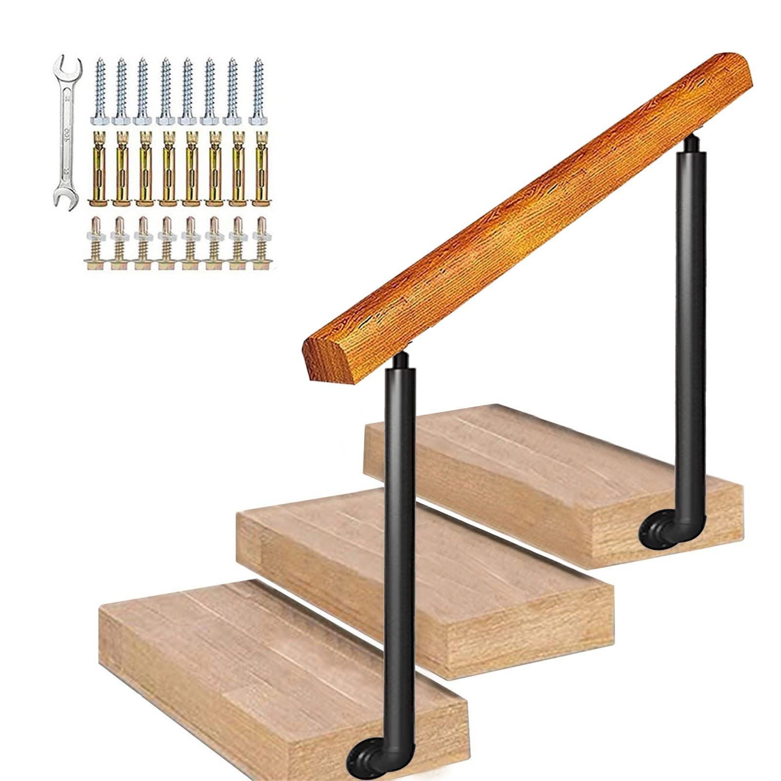 GLDYTVF Stair Rail Transitional Handrail for Outdoor Step Side Mount - Wood Stair Hand Rails Adjustable Metal Iron Posts Handrail Pickets Staircase Railing Fits 1-3(Height 95cm = 37.4inch,