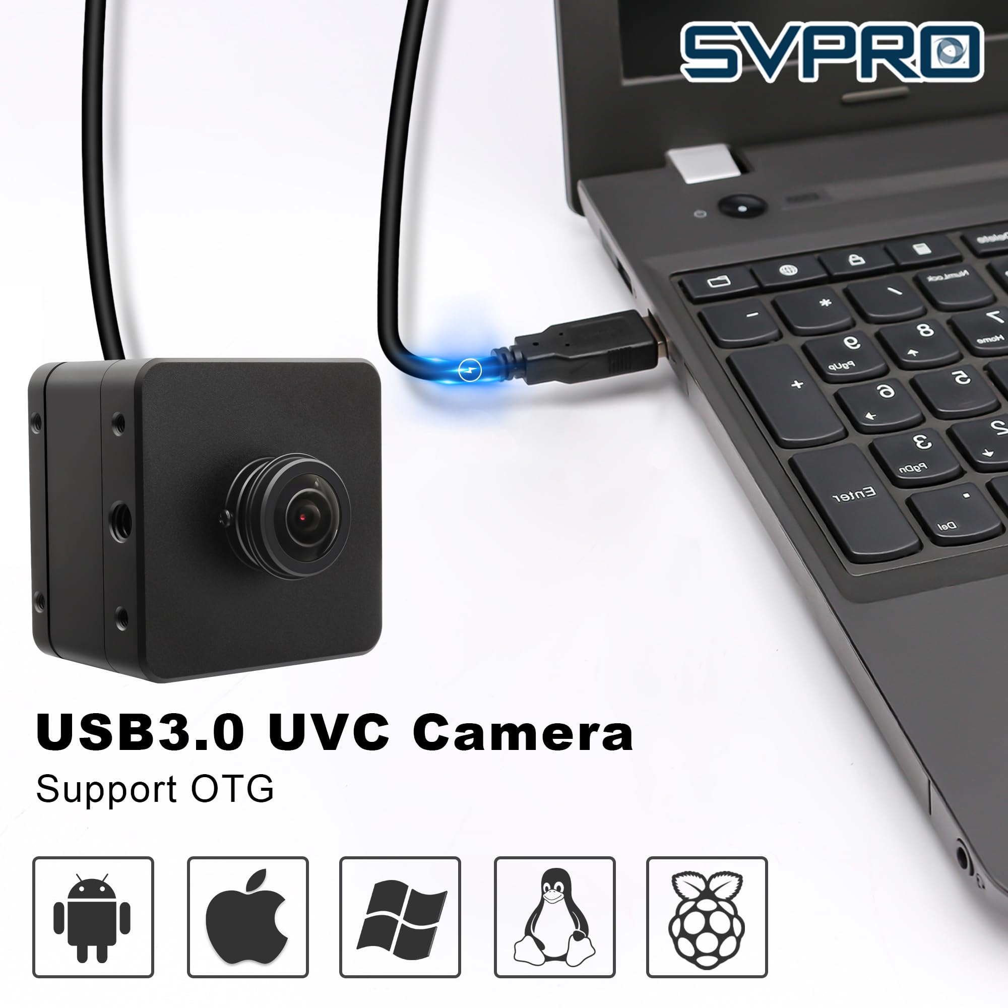 Svpro Fotocamera USB 3.0 da 12 MP, webcam ad alta velocità da 1080p a 230 fps con obiettivo fisheye da 204°e struttura in metallo, fotocamera UVC HD IMX577 per computer e laptop