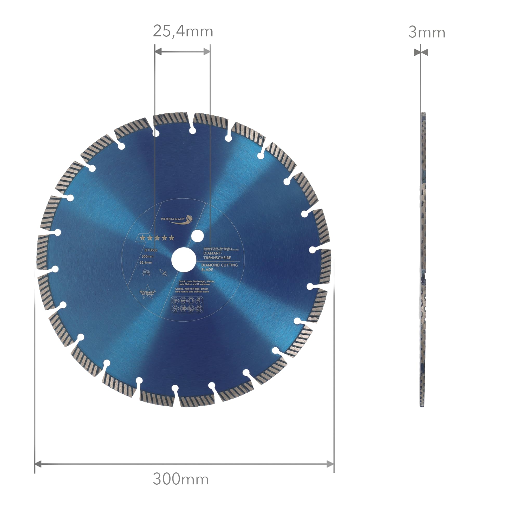PRODIAMANT Diamentowa tarcza tnąca 300 mm x 25,4 mm granit FASTCUT profesjonalna do piaskownic wapiennych KS i bardzo twardych materiałów budowlanych