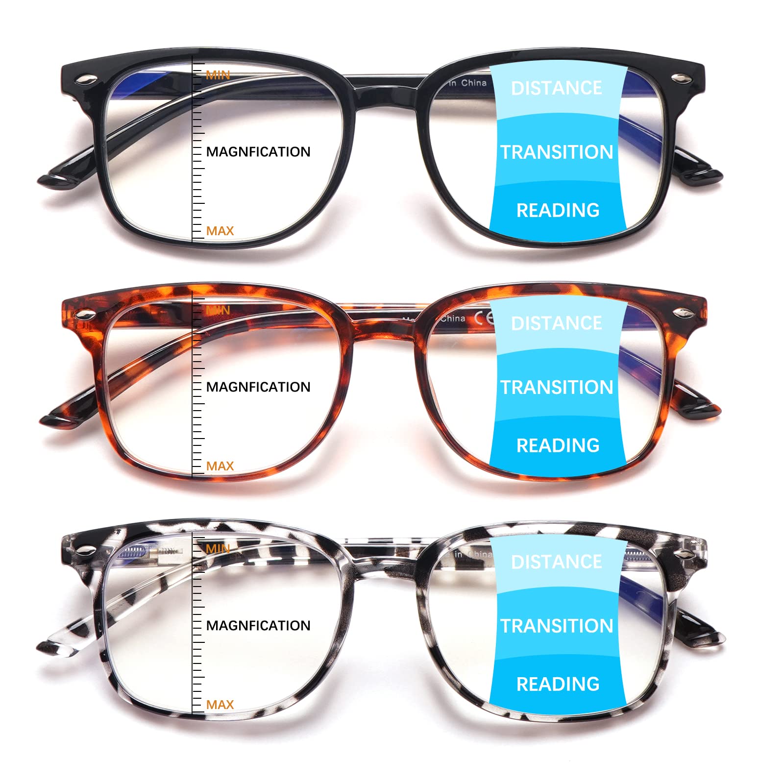 Progressive multifokale Lesebrille, Anti-Blaulicht, für Damen und Herren, modischer Rahmen (3 Mix C1, 1,00, Multiplikatorx)