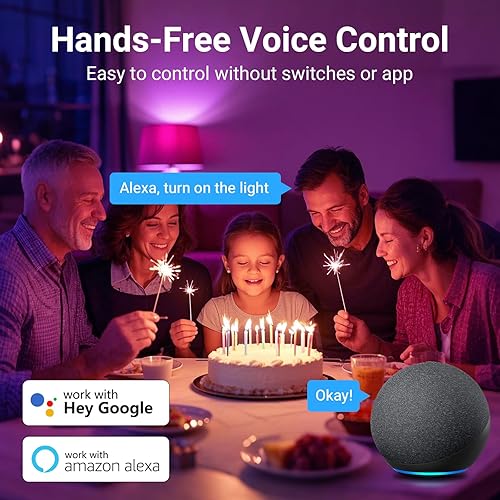 Miniatura 4 de TJOY Bombillas inteligentes, bombilla LED Bluetooth WiFi compatible con Alexa y Google Assistant, RGB que cambia de color, bombilla Alexa 9 W