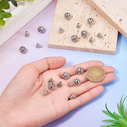 Miniatura 7 de Craftdady 10 juegos de cuentas de gurú de plata tibetana Buda Mala oración cuentas casquillo para hacer collares y joyas