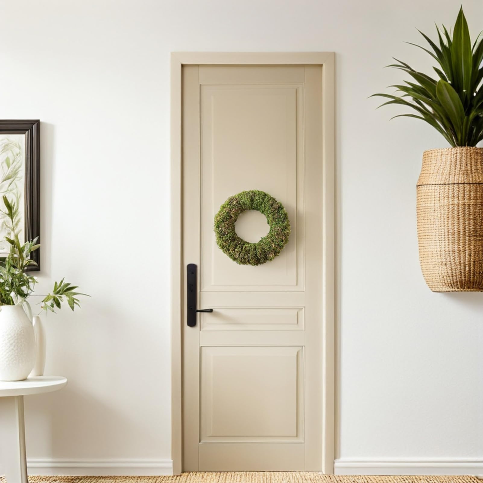 SHINEOFI Selbstgemacht Mooskranz 30cm Rund aus Naturmoos und Rattan Dekorativer Weihnachtskranz für Haus und Garten Selbstgemacht Kranzzubehör ohne Geruch Grüne Weihnachtsdekoration