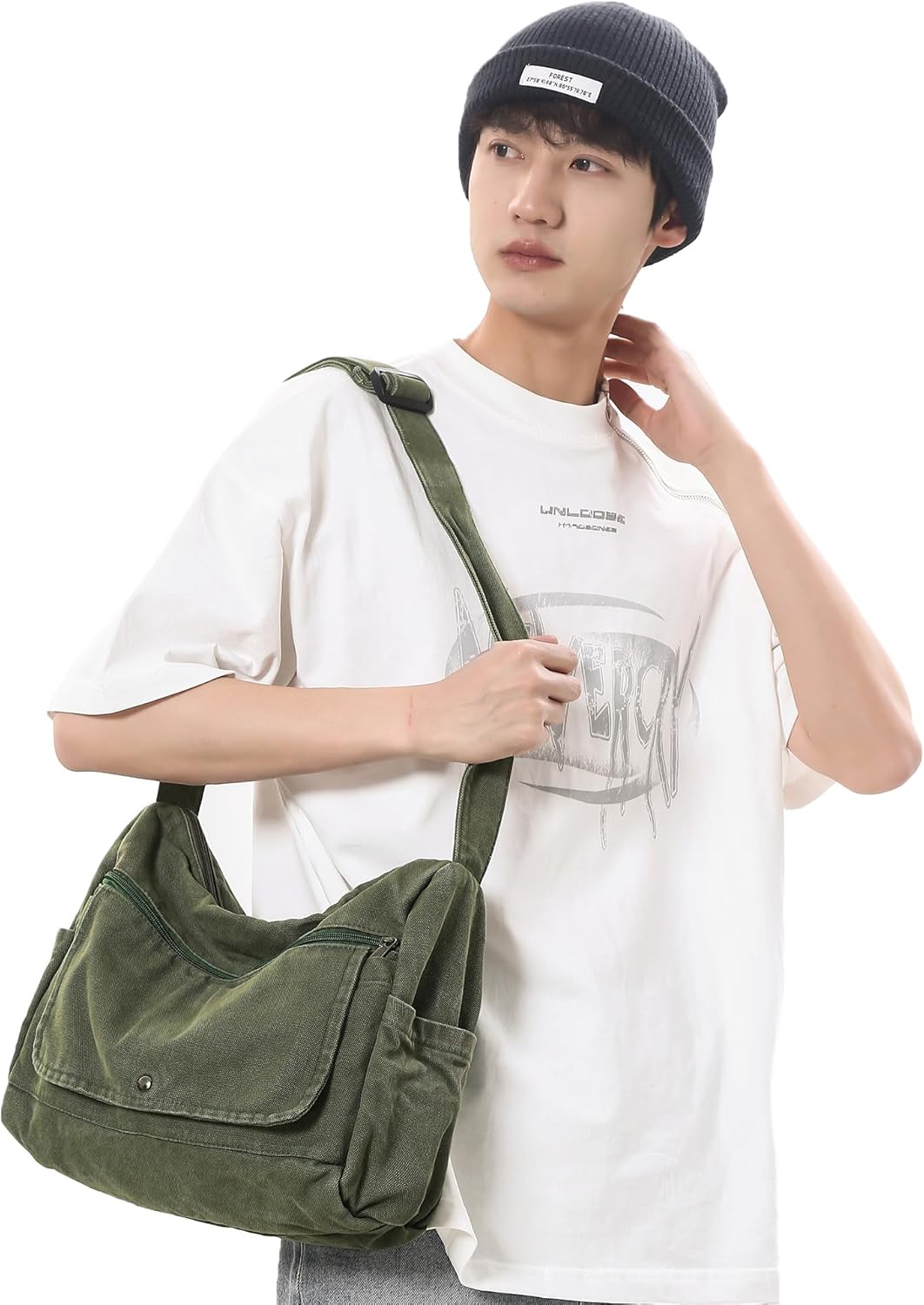 Canvas Messenger Bag for Women and Men Large Hobo Crossbody Shoulder Tote Bag with Multiple Pockets