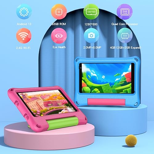 Miniatura 2 de VASOUN Tablet infantil de 7 pulgadas para niños pequeños, Android 13 32 GB de RAM con doble cámara WiFi, control parental, Bluetooth, a prueba de