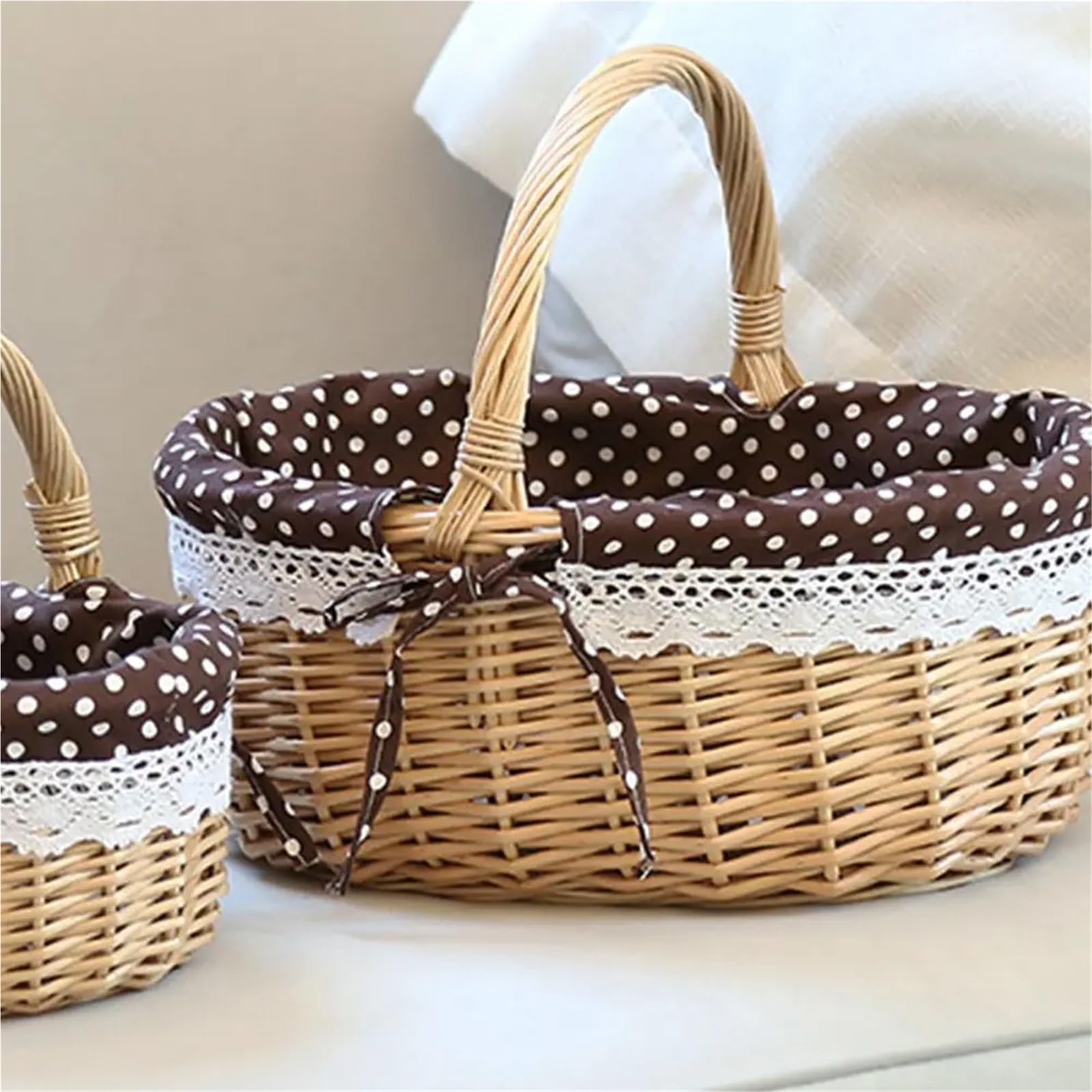 Cesta para Huevos, Cesta de Almacenamiento de ratán, de Mano, for recolectar cosechas, vacía, for Picnic, Pan, for Mesa, huevera.(Deep Coffee)