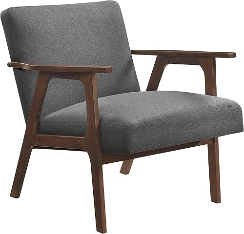 Miniatura 6 de Lexicon Silla decorativa moderna de mediados de siglo, sillón tapizado, asiento de sofá individual, acabado marrón, marco de madera maciza, cómodas