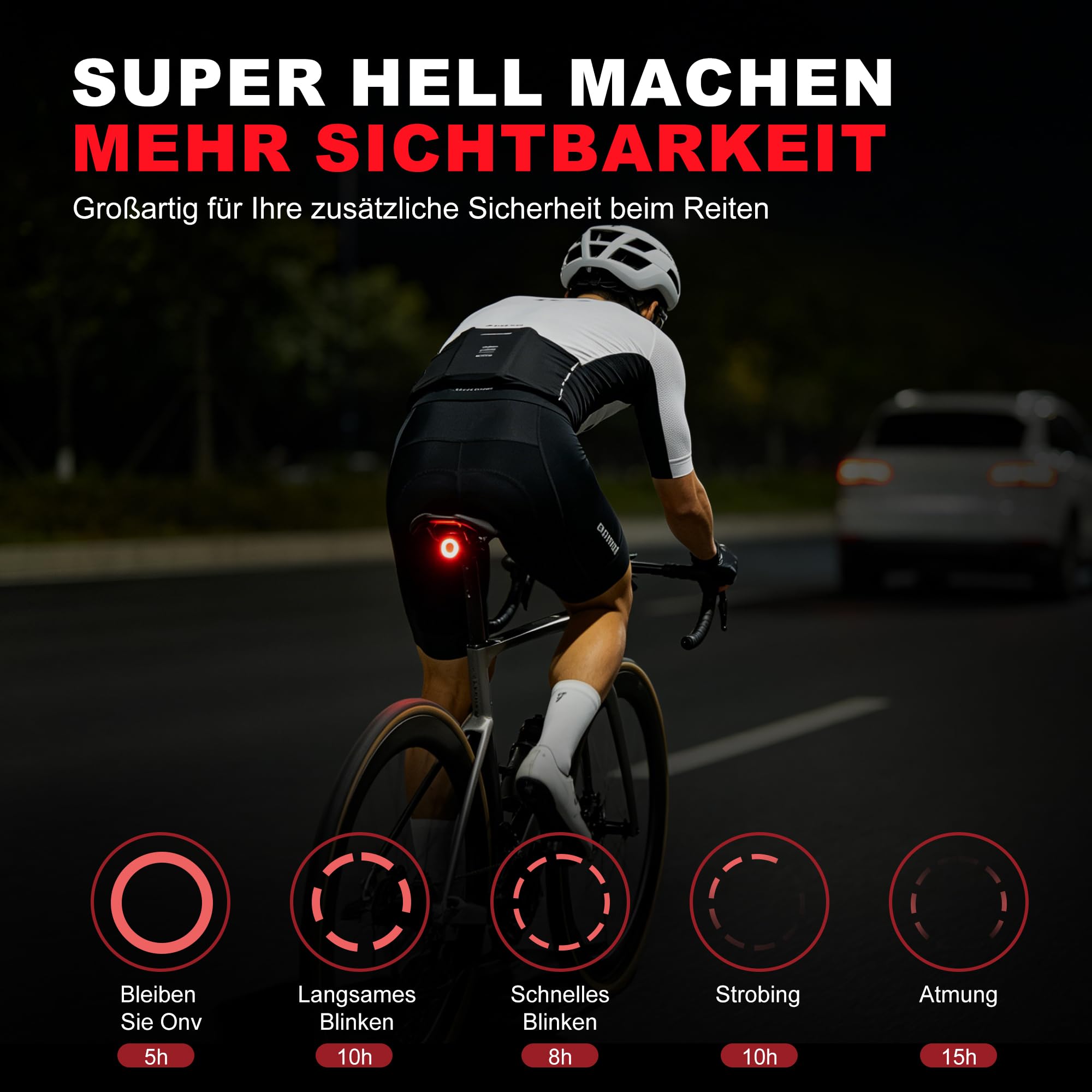 Fahrrad rücklicht,LED Fahrrad licht,USB-C Akku,Fahrradlicht hinten IPX6 wasserdicht für Rennrad,6 Beleuchtungsmodi,Geeignet für Rennräder,Mountainbikes und E-Bikes