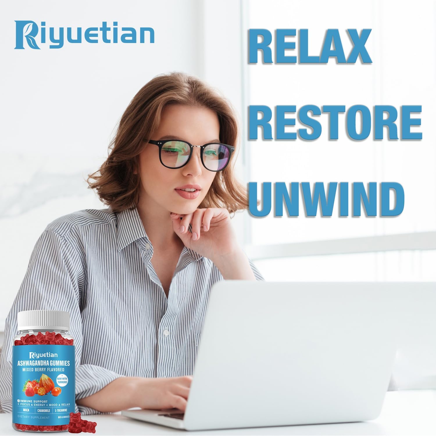 Ashwagandha Gummies - with Ashwagandha Root Extract Vitamin B12 - for Men & Women - Non GMO, Sugar Free, Vegan Aswangdha Supplement - 60 Count - Image 6