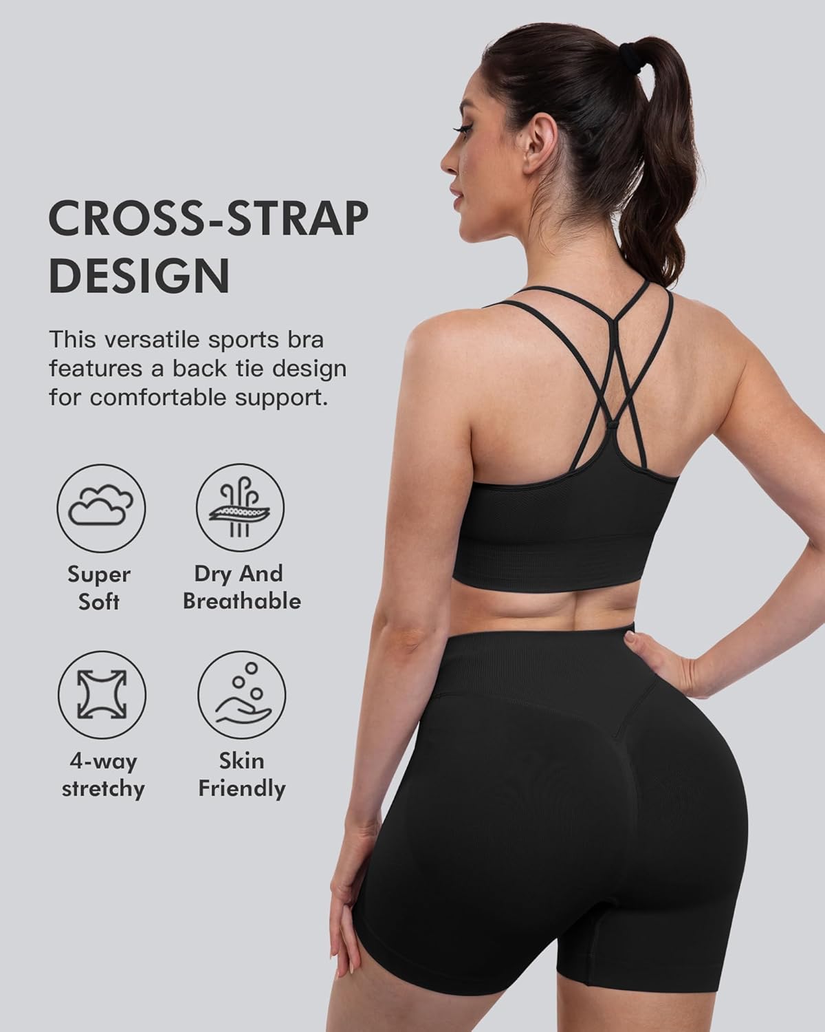 CHRLEISURE Sports Bras for Women, 4 Packs Padded High Support Workout Yoga Seamless Criss-Cross Racerback Bras