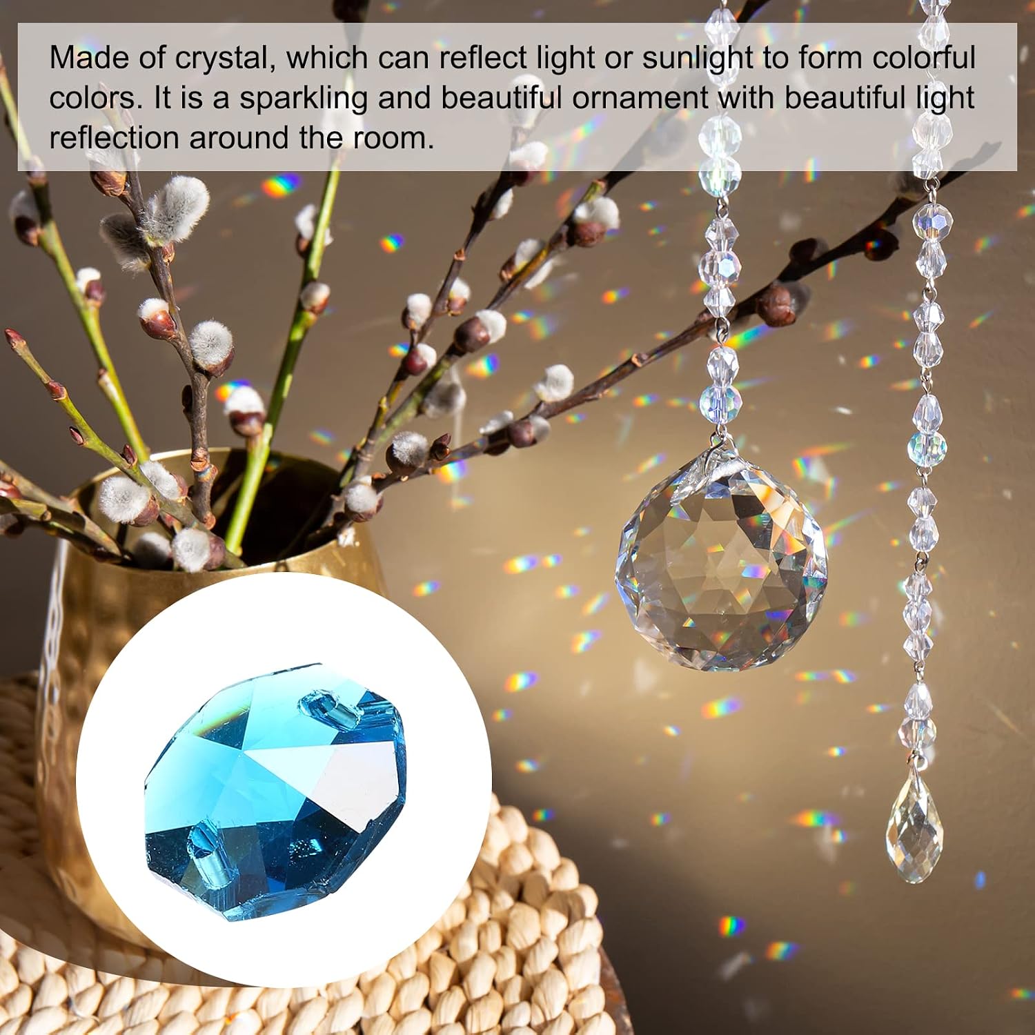 PATIKIL Crystal Octagon Beads, 40 Pack 14mm Chandelier Prisms Parts Hanging Beads DIY Lamp for Arts Crafts Decoration, Sky Blue