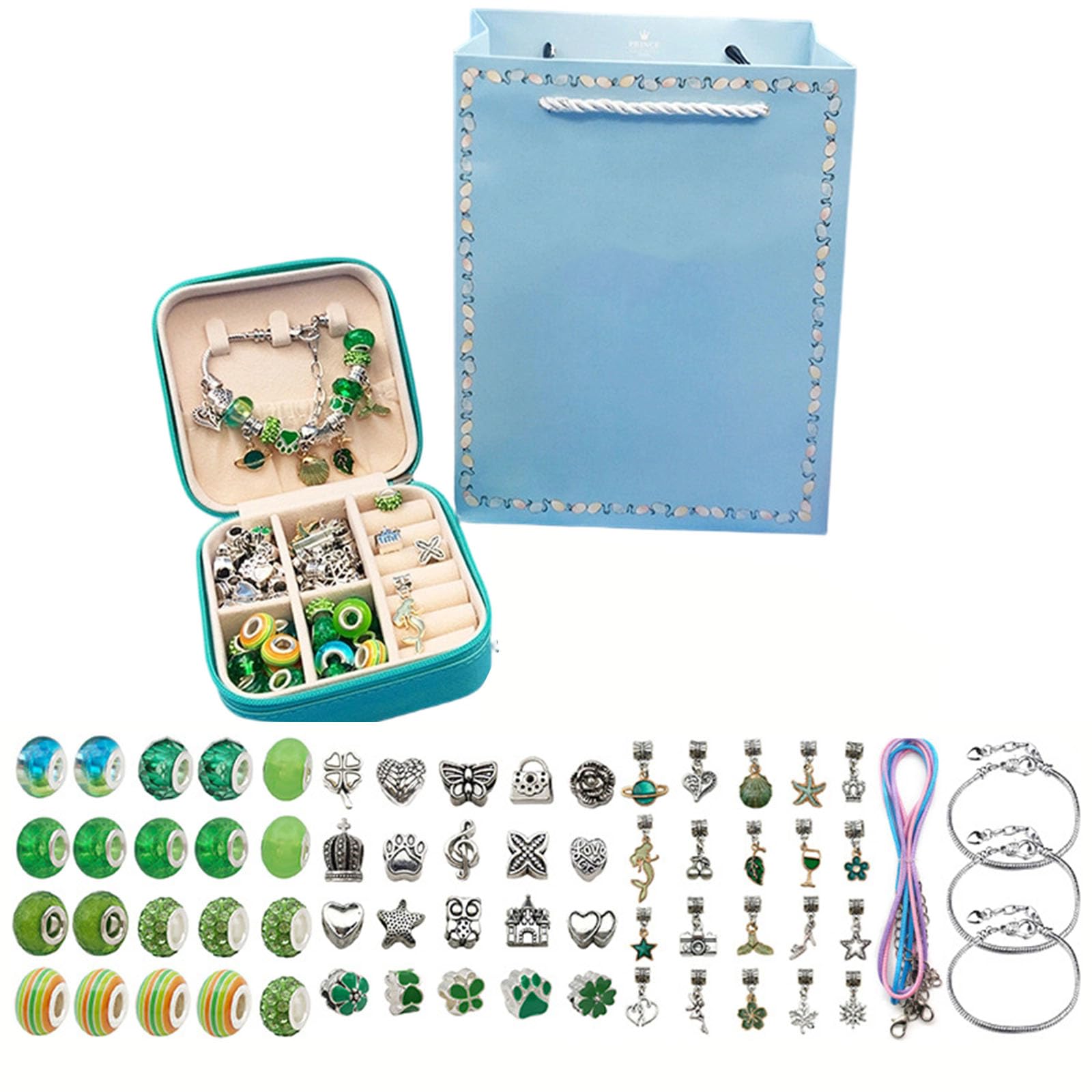 Zestaw do robienia bransoletek charms z pudełkiem na biżuterię, w tym koraliki i zawieszki, materiały do tworzenia biżuterii DIY