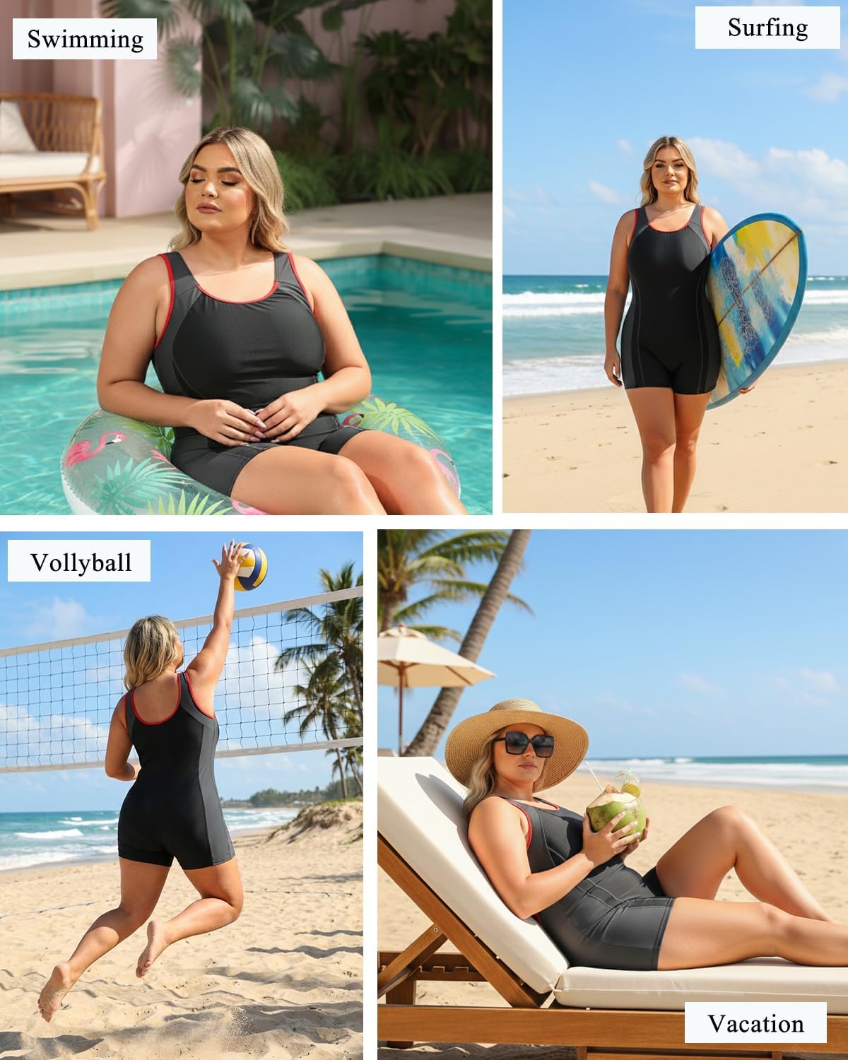 Daci Plus Size One Piece Swimsuit Women Athletic Boyleg Bathing Suit Full Coverage Swimwear - Image 4