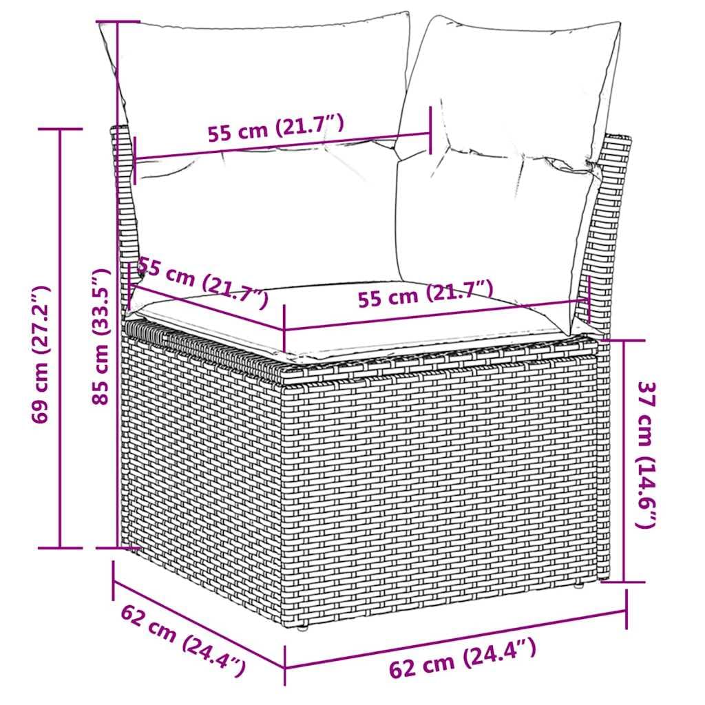 Juego de sofás de jardín de ratán sintético de 9 piezas, con mesa ajustable en altura de madera de acacia, conjunto de asientos modulares para patio y jardín, incluye cojines, color gris