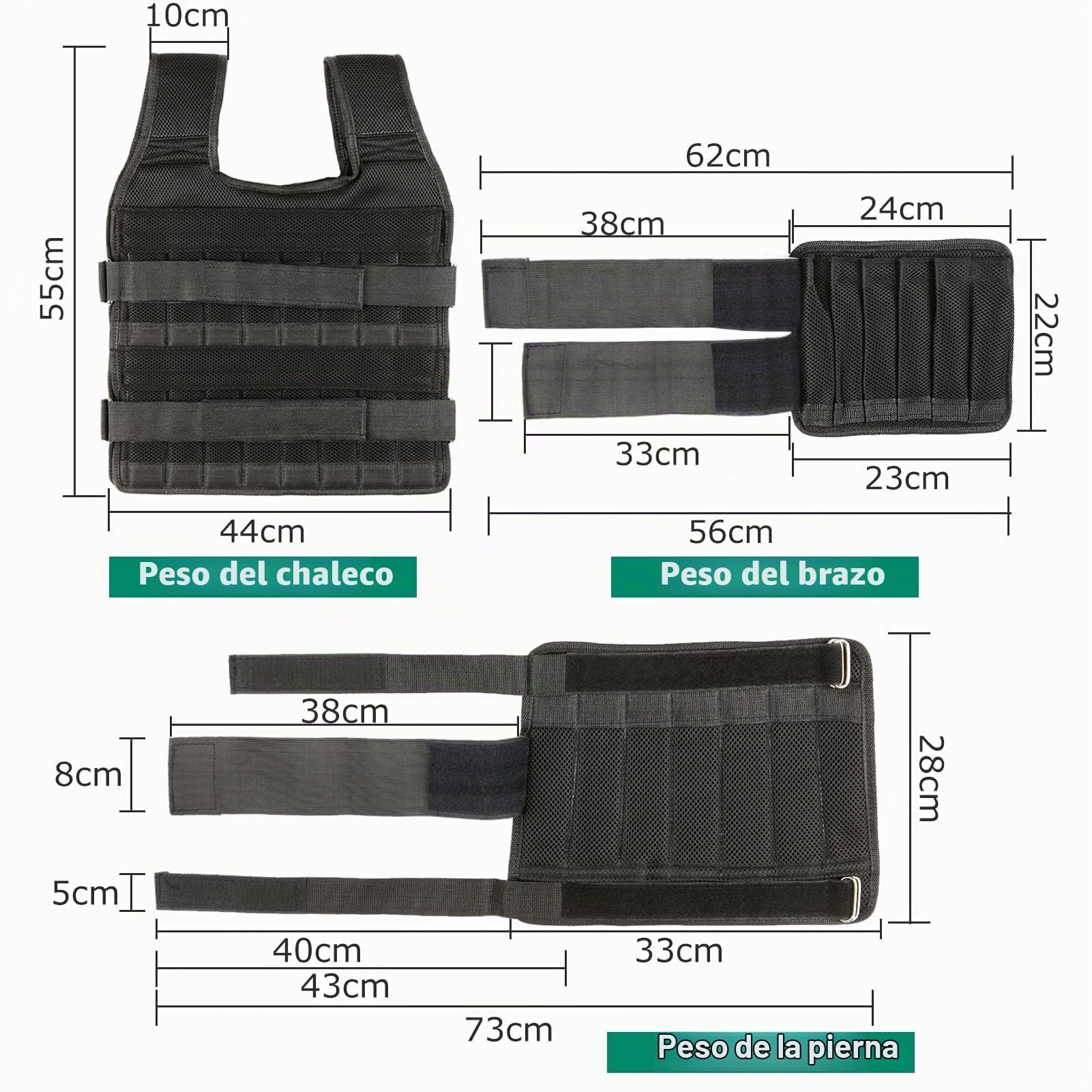 Chaleco de Pesas de 35 Kg con Pesas de 6 Kg para Piernas y Brazos de 5 Kg, Chaleco de Entrenamiento Ajustable con 32 Bolsillos, Tejido de Malla, Correas para los Hombros que (15KG)