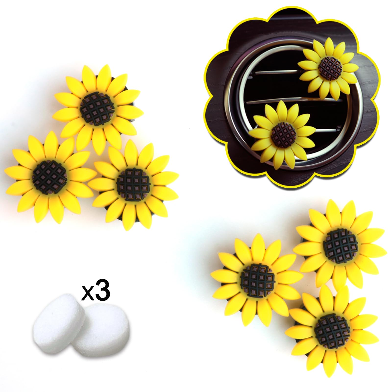Air Vent Clip Sunflower Air Freshener Set Cute Sun Flower Car Accessories Gifts for Women 6pcs — view 2