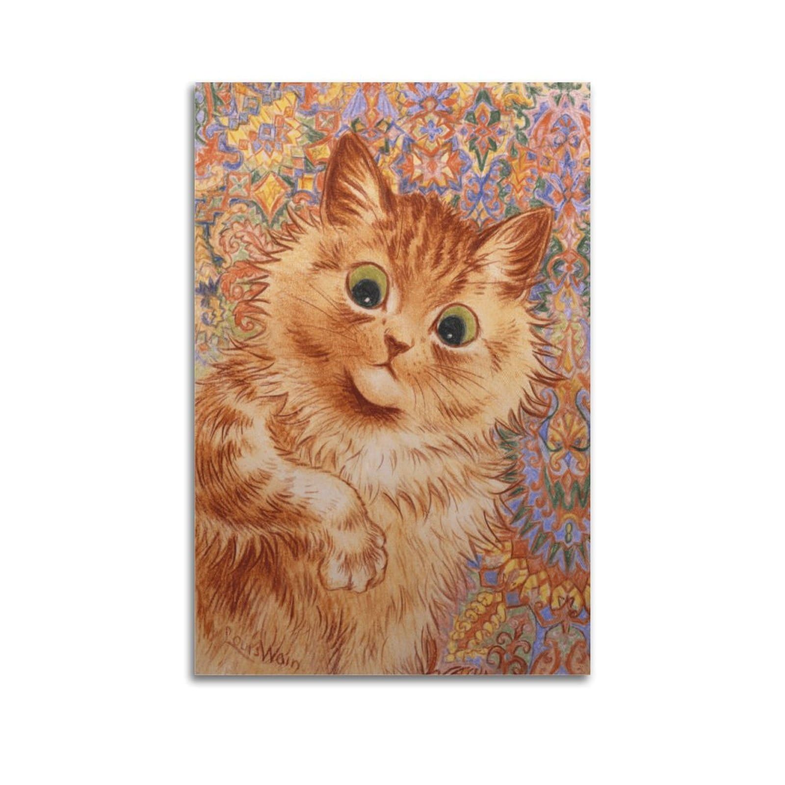 Sjwiner Unframe-Style Ginger Cat - By Louis Wain Painting Art Posters Canvas Wall Art Decor Living Room Modern Family Bedroom 16X24inch(40X60cm)
