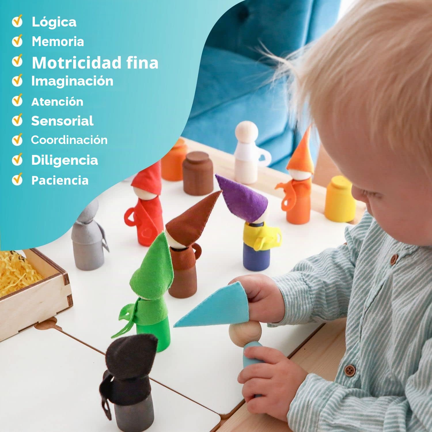 Ulanik Figuras de Madera Vasos Gorros Bufandas Juguetes Montessori 1 Año