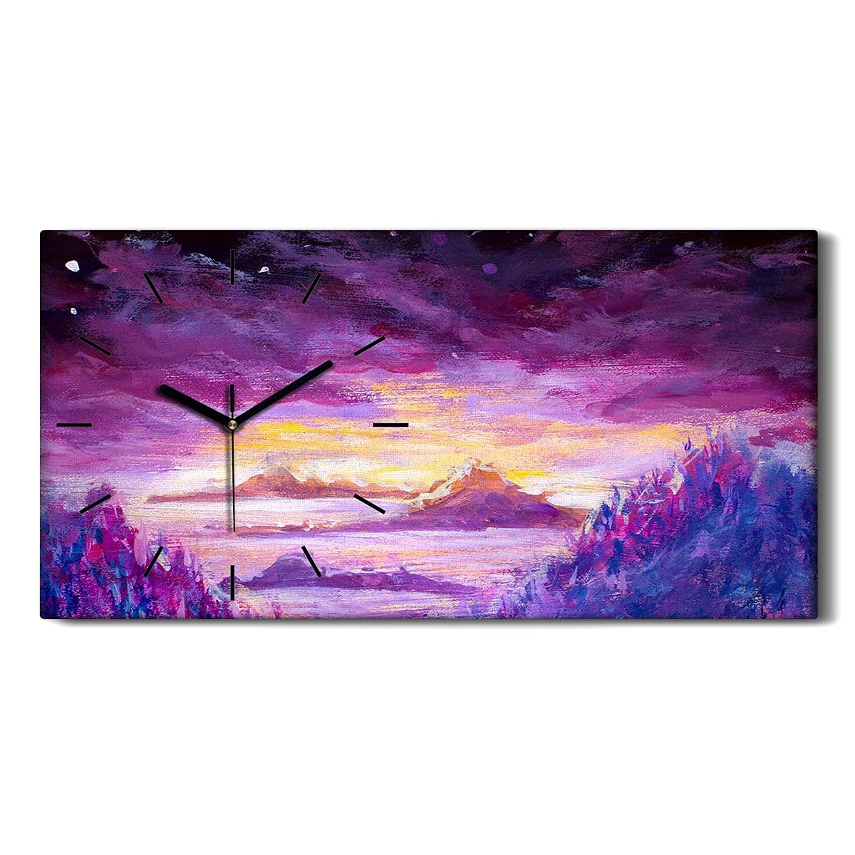 Horloge sur Toile Violette pour Ambiance Zen de Salon - Tableau Mural Silencieux 60x30cm