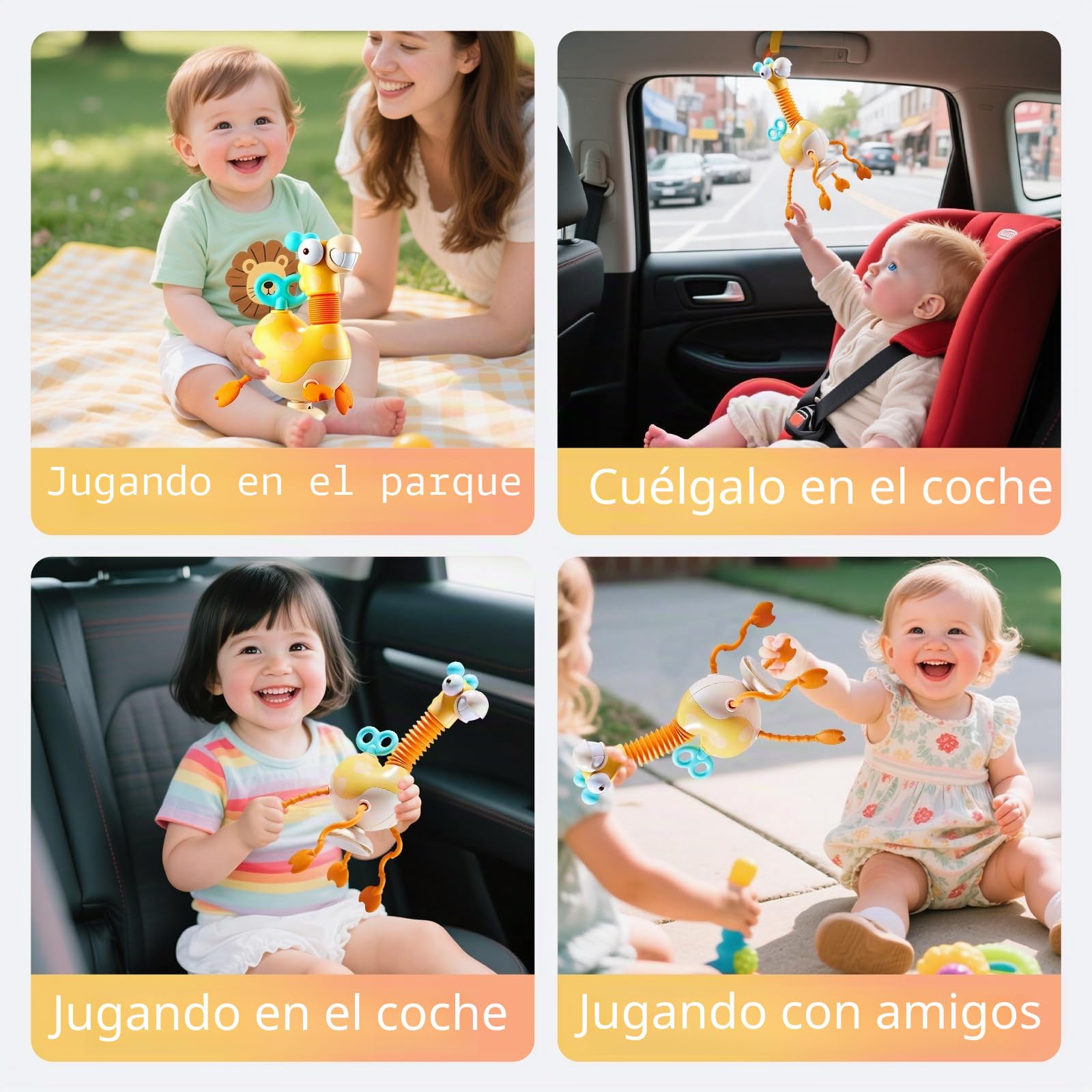 Montessori Juguete con Ventosa Morder Silicona con Cuerda Actividad Sensorial para Viajar Juguete Cochecito Que Fomenta la Motricidad Fina Juguete para Bebés de 6 a 18 Meses y Niños Pequeños
