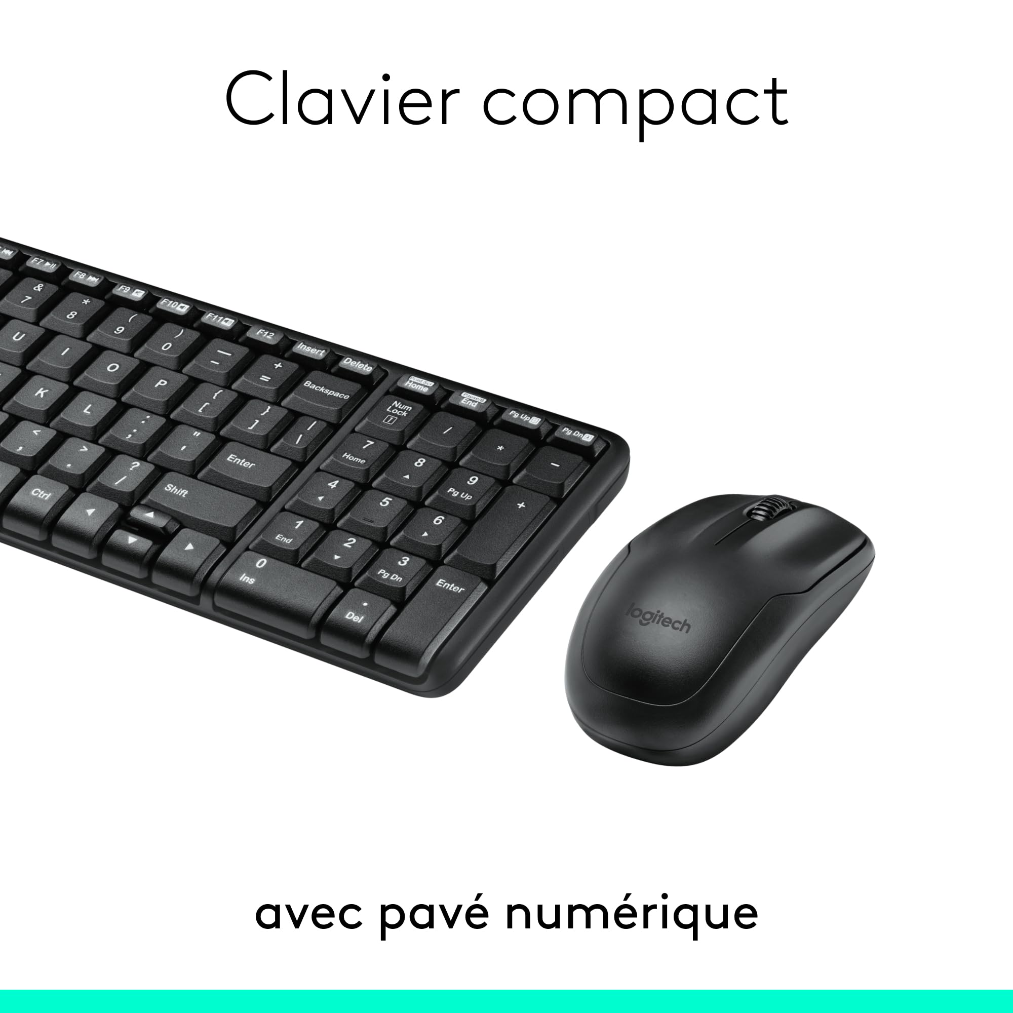 Logitech MK220 Combo Clavier Souris Sans Fil Pour Windows, 2,4 GHz Avec Récepteur USB Unifying, Souris , Batterie Longue Durée 24 Mois, PC/Portable, AZERTY Français - Noir