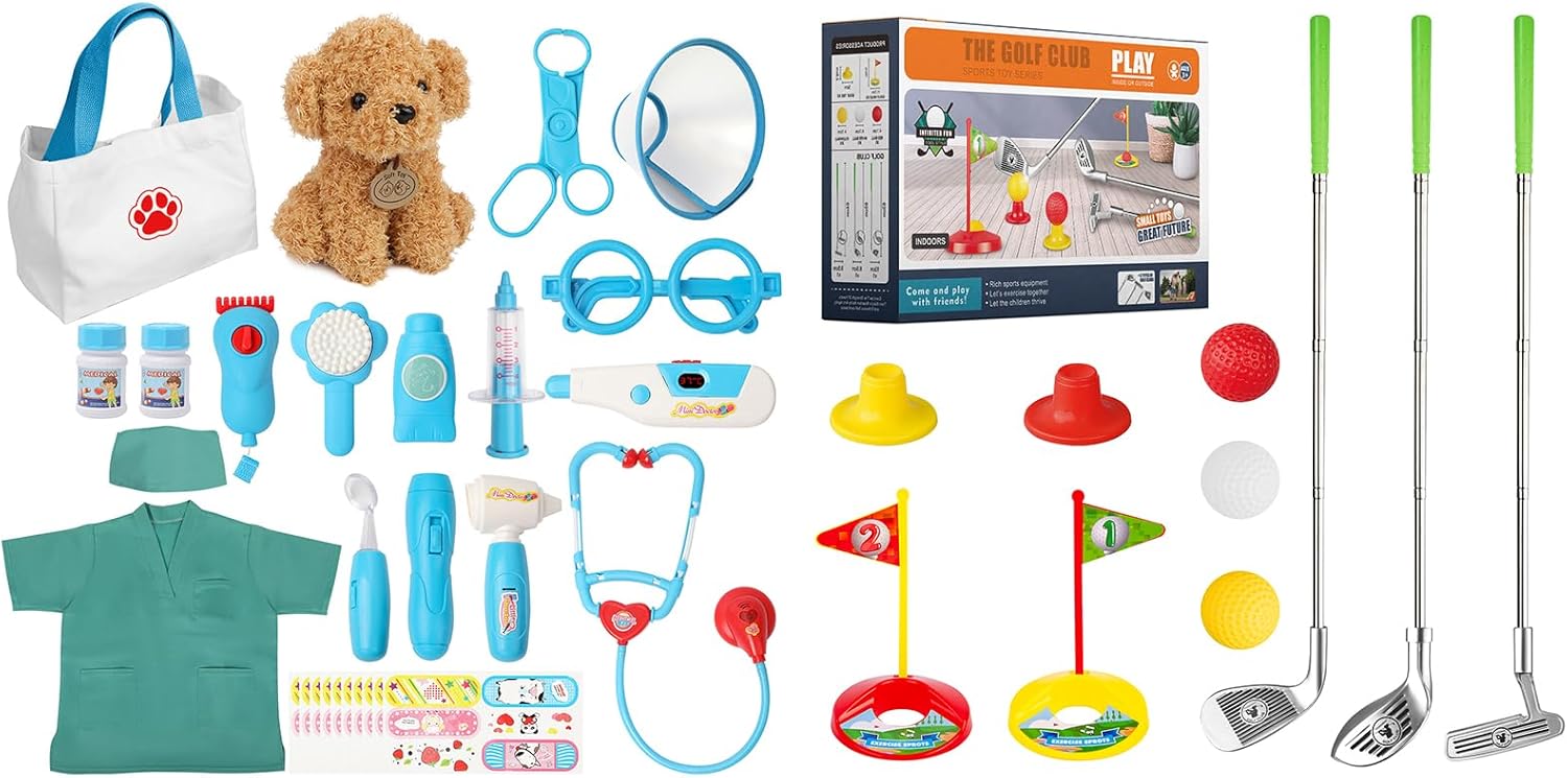 Liberry Toddler Toys for 3 4 5 6 Years Old Boys Girls Christmas Birthday Gift, Kids Golf Clubs and Pretend Doctor Kit with Dog Toy