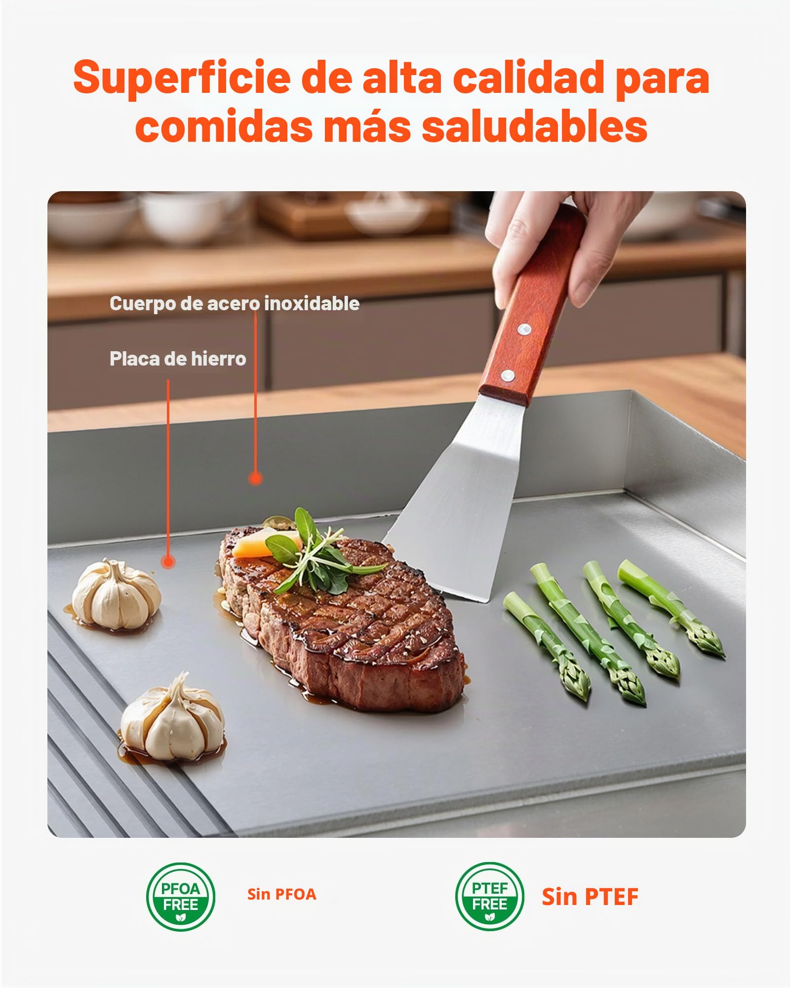 VEVOR Plancha Eléctrica 4400 W 725 x 400 mm, Control de Temperatura 50 a 300 °C, Parrilla de Encimera de Acero Inoxidable con Superficie Plana, 4 Almohadillas para los Pies, para Carne y Panqueques