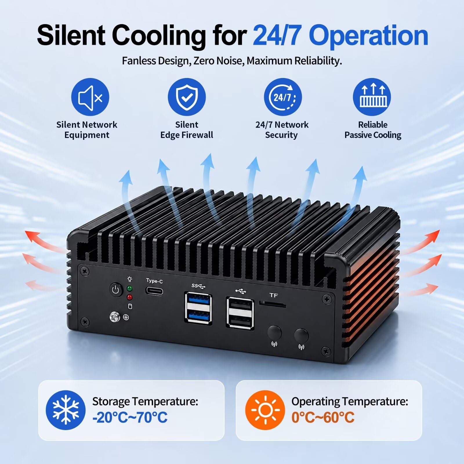 Firewall Mini PC U300E, 4x 2.5GbE i226V LAN, Fanless, DDR5 32G RAM 512G SSD