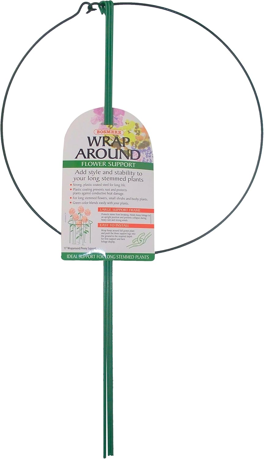 Bosmere E671 15-Inch Wraparound Plant Support with 3 26-Inch Legs, 3-Pack