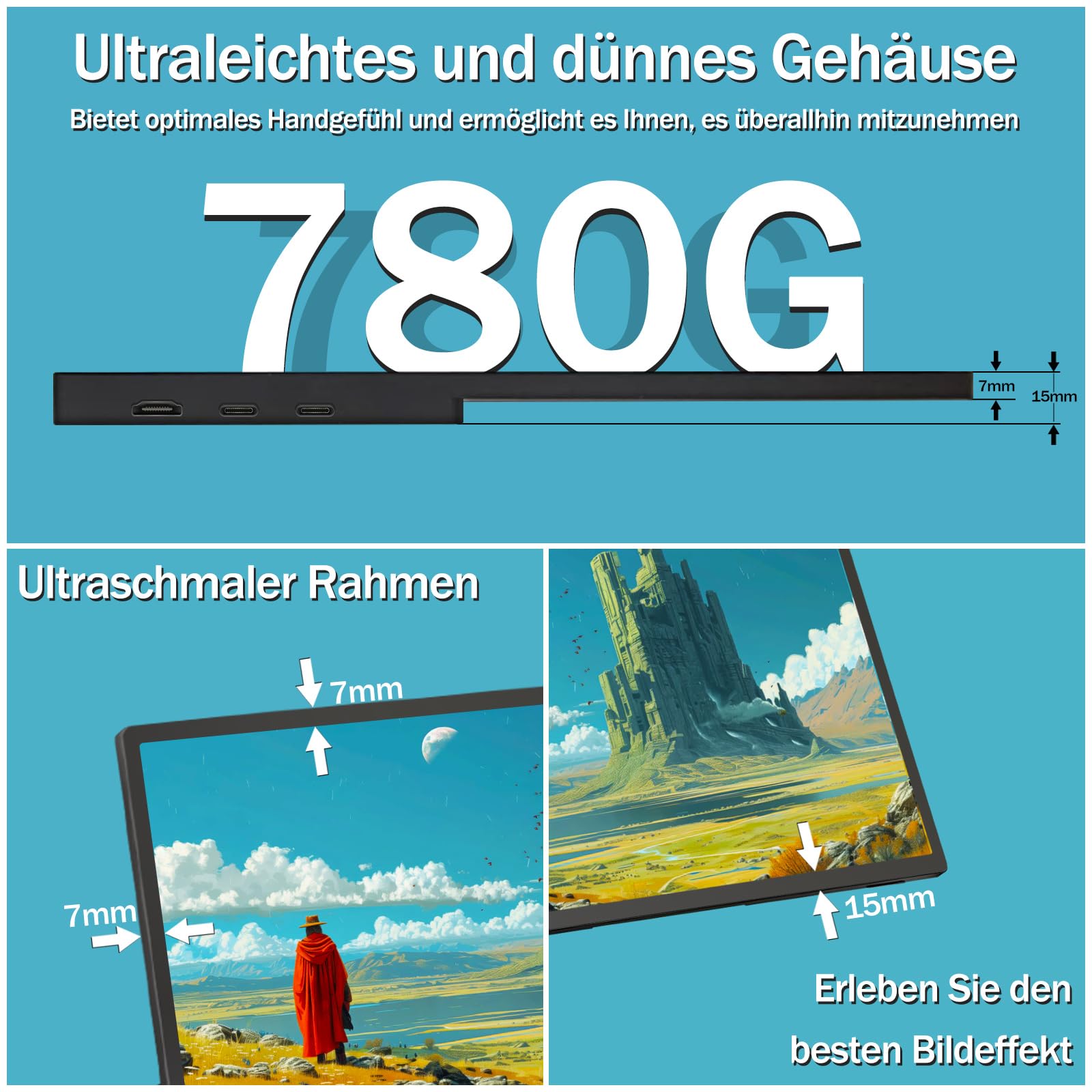 15,6 Zoll 2,5K Touchscreen Monitor,FHD 2880x1620 IPS 100Hz 16:9,10-Punkt-Touch Portable Monitor with 100%sRGB,Ultradünn Erweiterter Tragbarer Monitor für Laptops/PCs/Smartphone/Macs/Xbox/PS5