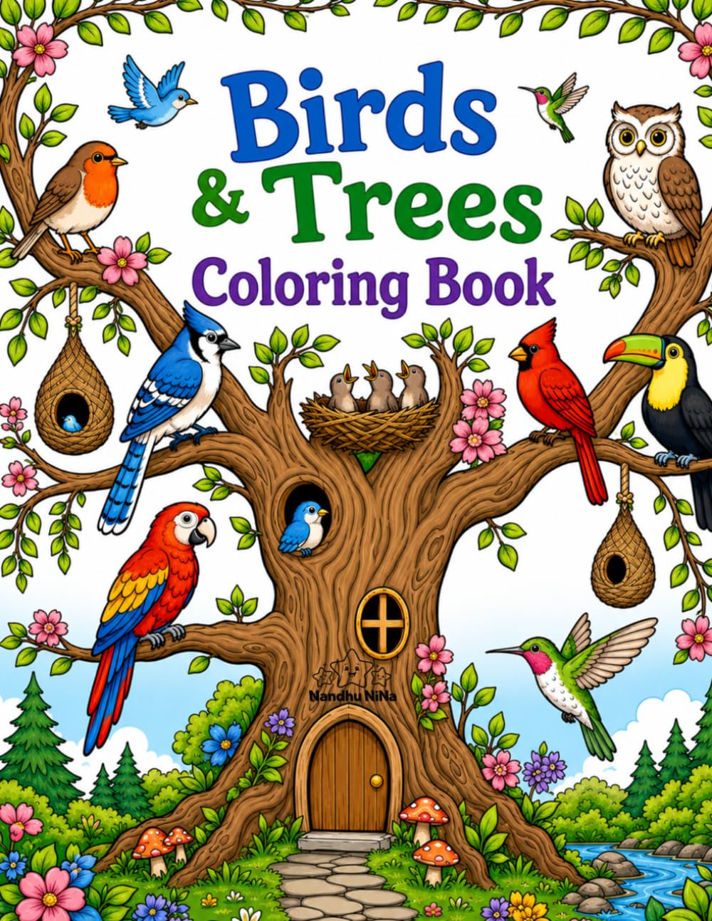 Birds & Trees Coloring Book: Fun and Easy Nature Coloring Pages for Kids Ages 4–8 Featuring Cute Birds, Forest Trees, Flowers, Nests, and Woodland Scenes (Wings of Wonder Series)