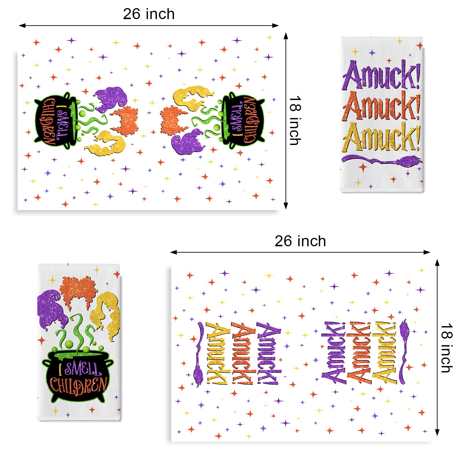 Hocus Pocus Halloween-Handtücher - 2 Stück, 60x40 Cm, "I Smell Children"-Motiv, Saugstarkes Polyester