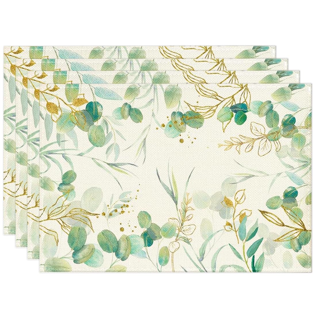Eukalyptus Platzsets Set 4 Stück, Tischset Eukalyptus, Waschbar Platzsets Frühling Sommer Platzdeckchen, Tischset Ostern, Oster Tischdeko Küche, Drinnen Urlaub Party Deko 30x45cm