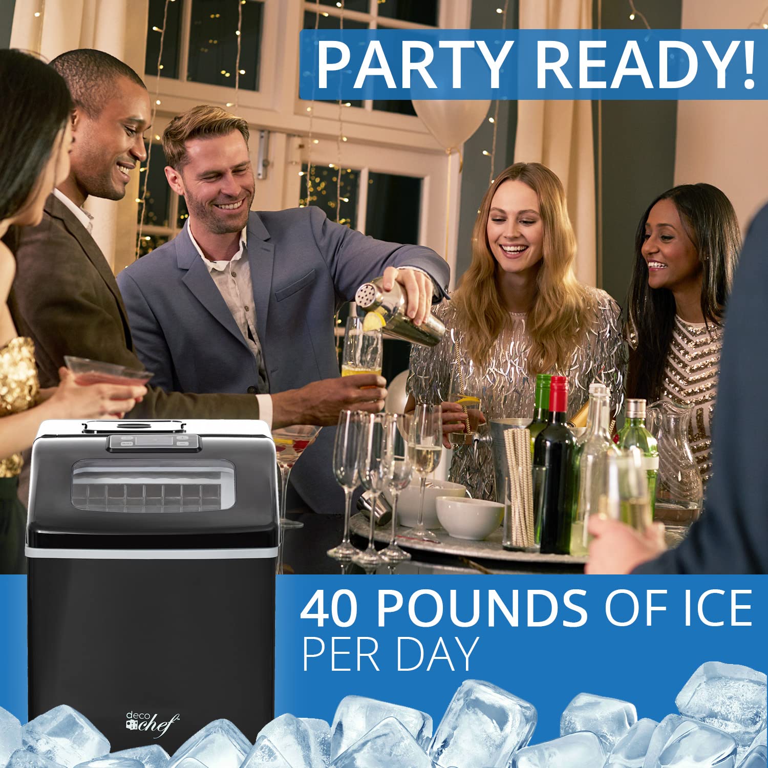 Deco Chef Countertop Ice Maker 40LB/24H, 24 Full Cubes Every 15 Minutes, Adjustable Size, Digital Control and Timer, Self-Cleaning, EZ Access Flip Lid, Scoop Included, Black on Fridge.com
