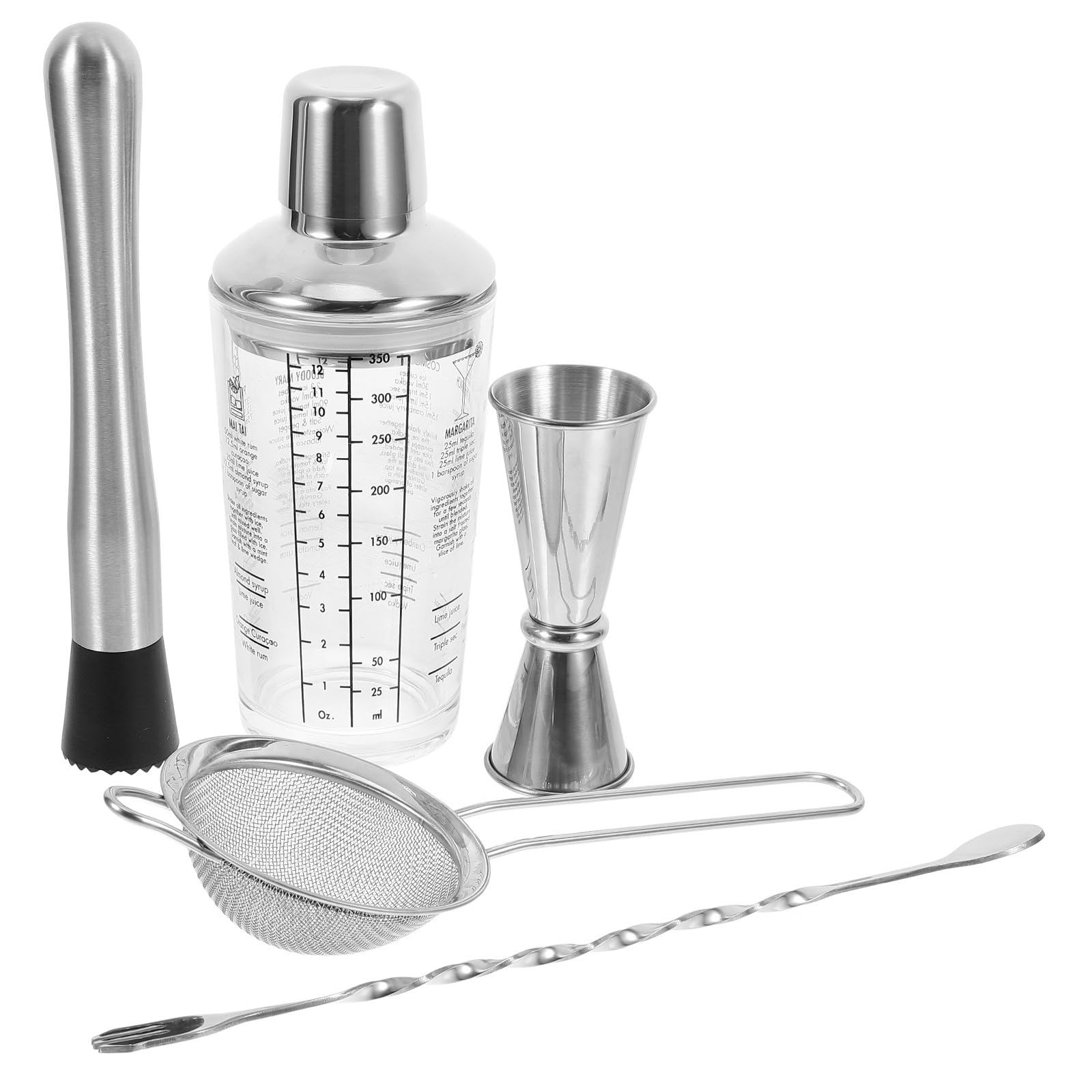Ensemble Shaker à Cocktail Mesure Précise en Verre 350ml Outil Polyvalent en Acier Inoxydable et Silicone Design Élégant pour Maison et Bars