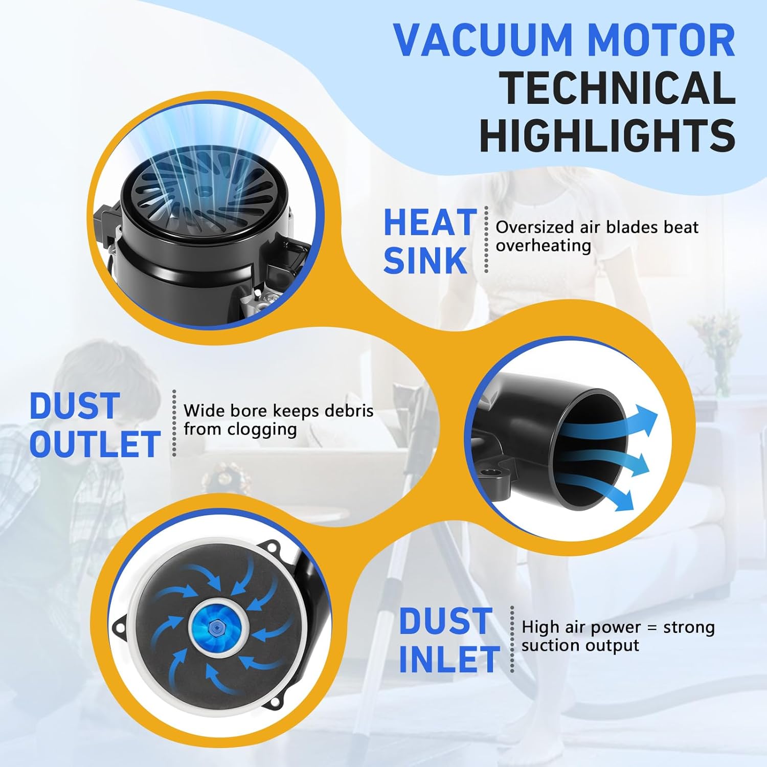 119992-00 Vacuum Motor, Fit for Ametek Lamb Central Electric Vacuum Cleaner Motor - Replace 5.7", 2-Stage, 120V, 1200W, B/B Tangential Bypass/w Gasket & 2 Carbon Brushes