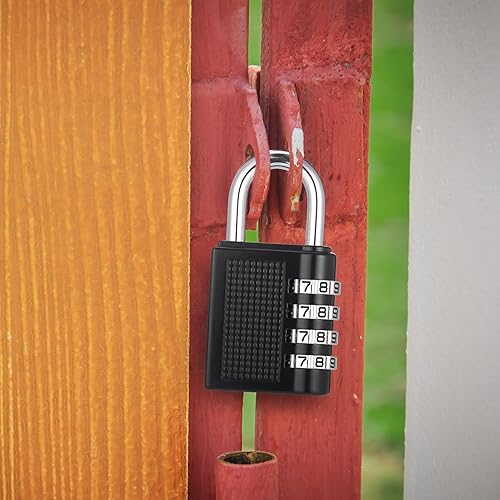 Miniatura 6 de Paquete de 4 candados de combinación, candados de combinación de 4 dígitos, candado impermeable al aire libre para cerradura de casillero de