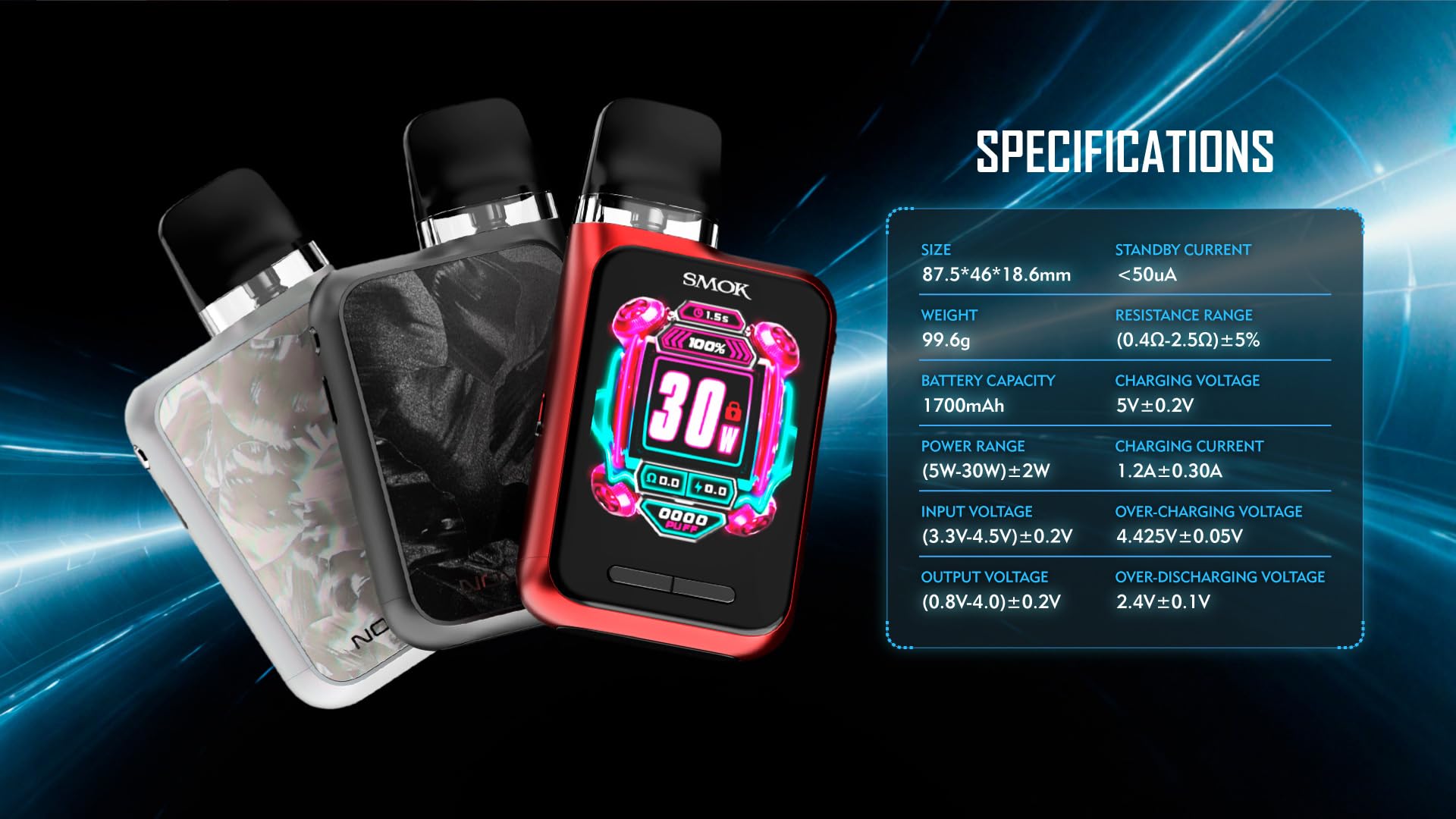 SMOK Novo GT Box Kit Vollbild Vape 30W elektronische Zigarette mit 1700mAh Batterie 2ml Novo Pod M Patrone 0.6/0.8ohm Kein Nikotin (Geschütztes Metall)