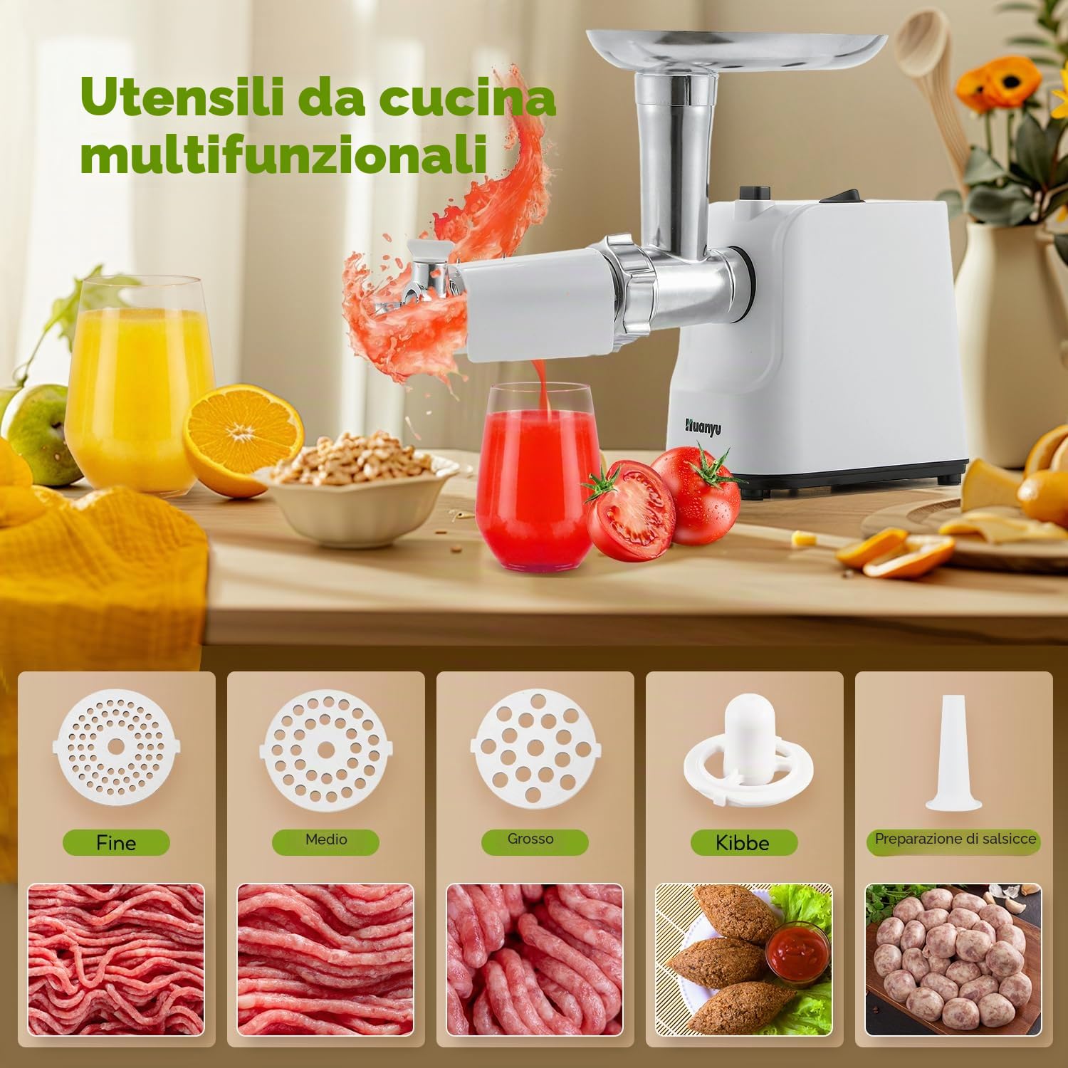 Huanyu Grattugia elettrica per formaggio Affettaverdure elettrico multifunzionale con 5 lame 250W Insalatiera elettrica e tritacarne Grattugia elettrica per frutta, verdura e formaggio (bianco)