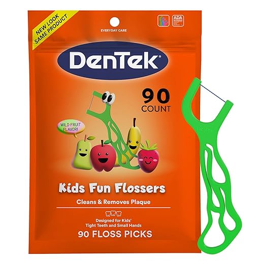 DenTek Fun Flossers – Kids Floss Picks with Wild Fruit Flavor, 90 Count