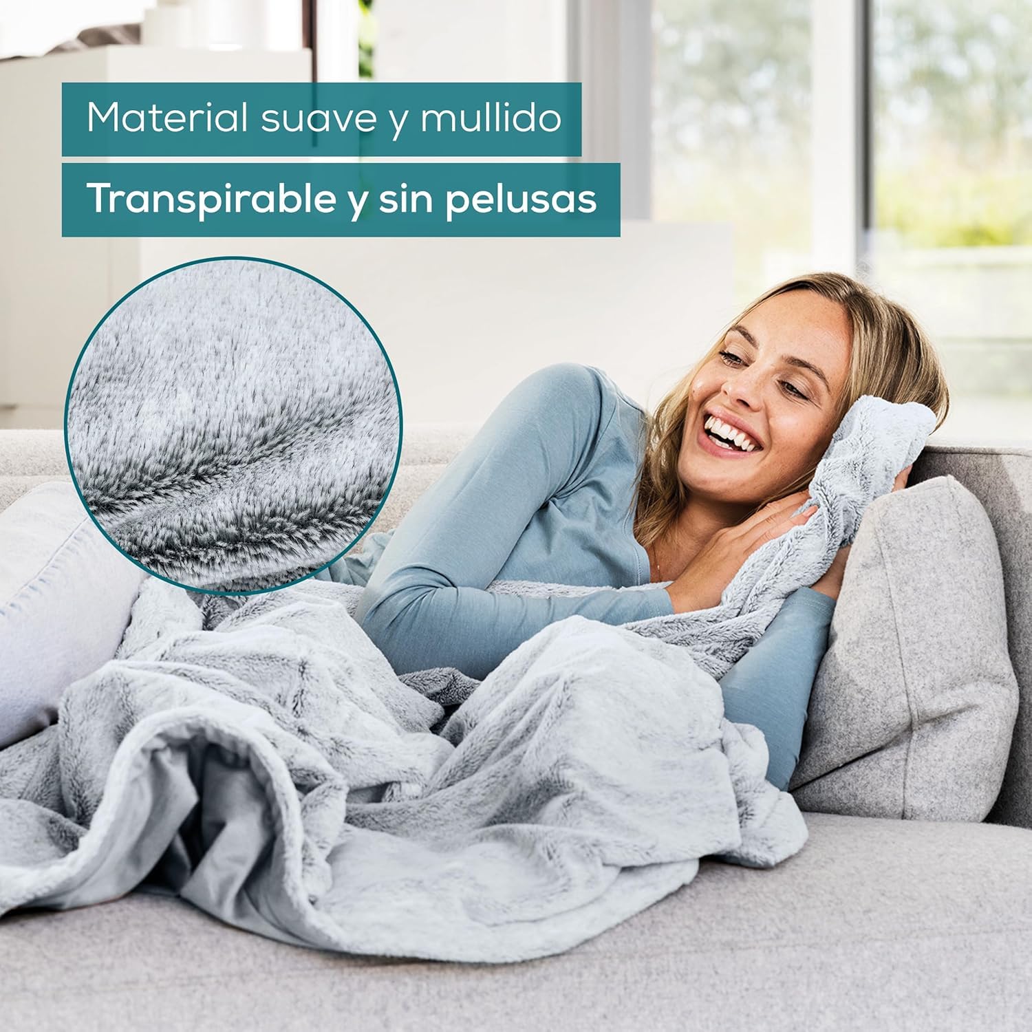 Beurer HD 75 Nordic Grey Manta eléctrica, Parte Superior/Inferior de Material Reciclado, Suave y acogedora, 6 ajustes de Temperatura, Lavable a máquina, 180 x 130 cm