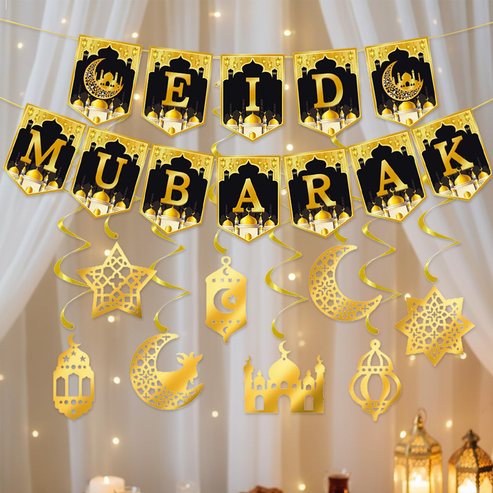 Eid Mubarak Decorations Banner Eid Decorations for Home Ramadan Decor ramadan Mubarak Banner Bunting with ramadan Hanging decorations eid Decor for Party Supplies - Image 3