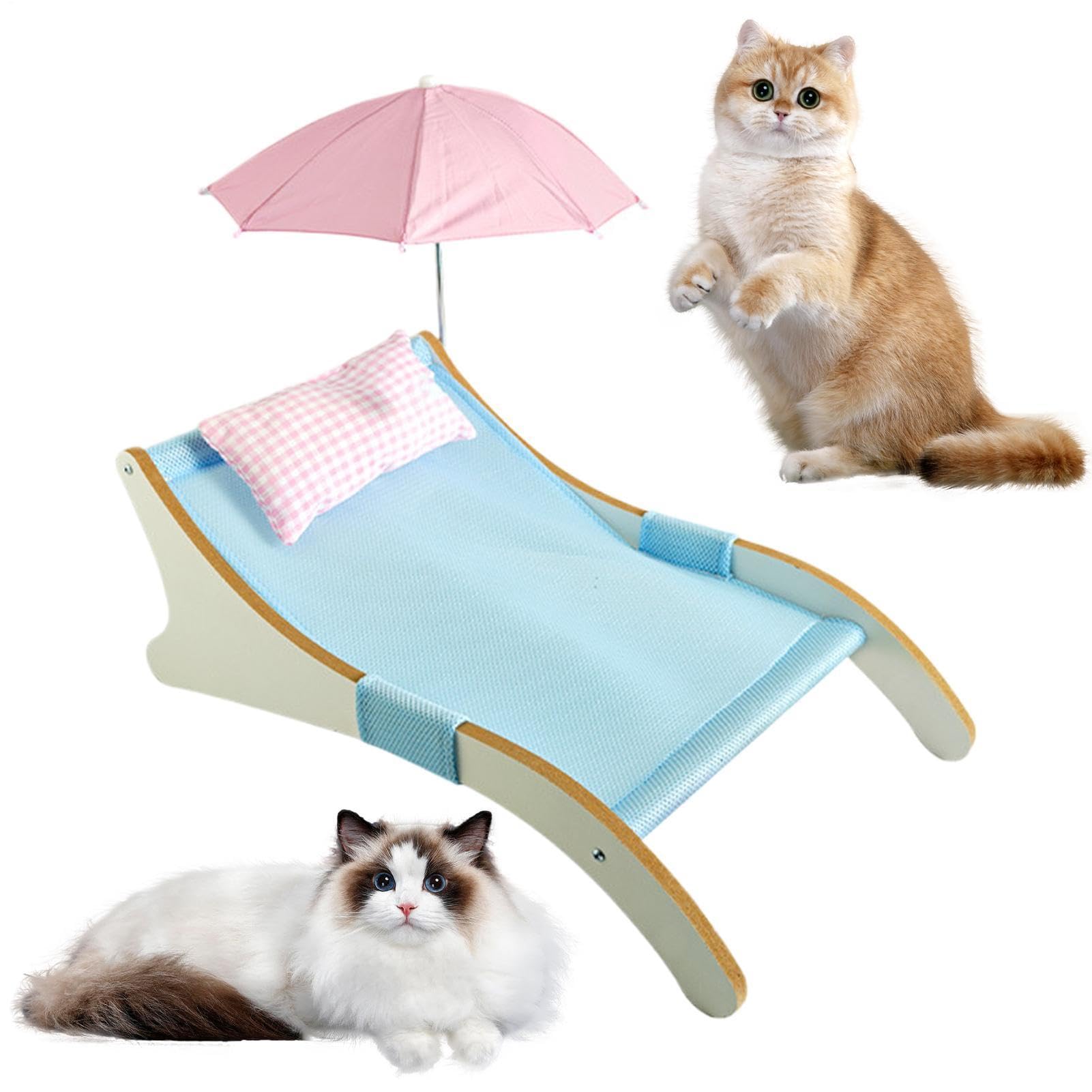 pour Chat Hamac Estival Respirant avec Un Oreiller | Lit en mesh plage pour chat Pour animaux moins de 8 kg - Salon, Balcon, Terrasse, Jardin, Bain de et