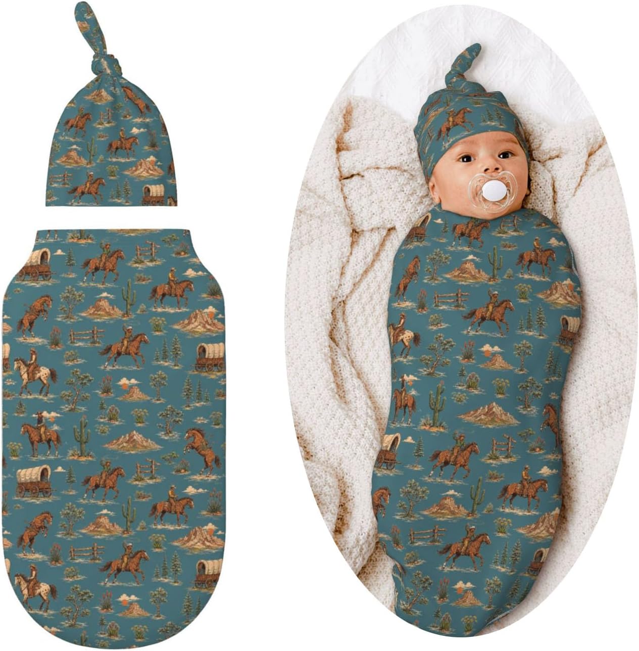 Western Horse Swaddle Blankets Soft Receiving Blanket Baby Swaddle Wrap for Baby Girls Boys