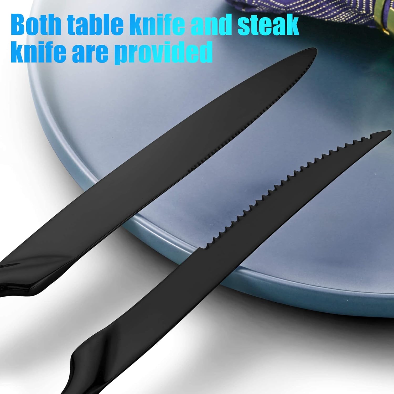 Lemeya 24 Pieces Black Silverware Set with Steak Knives,Heavy Duty 18/10 Stainless Steel Flatware Set with Forged Stand Knives,Modern Cutlery Utensil Set,Mirror Polished,Dishwasher Safe