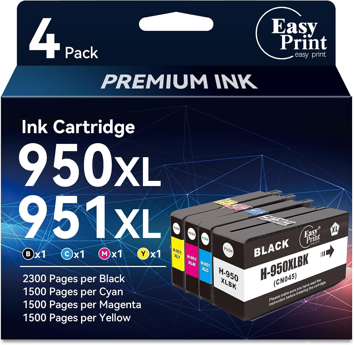 EASYPRINT 950XL 951XL Ink Cartridges Combo Pack Replacement for HP 950 951 Ink Cartridge Compatible for HP OfficeJet Pro 8600 8610 8615 8620 8625 8100 8630 8660 276DW 251DW