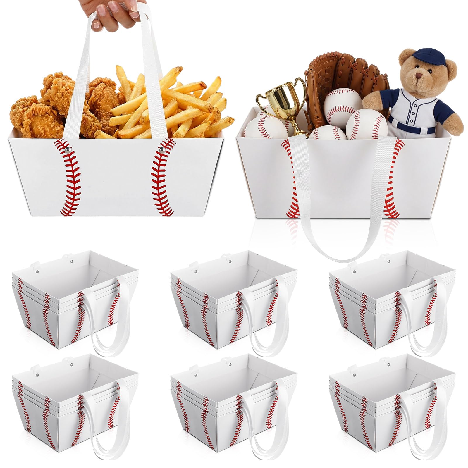 Photo 1 of Glenmal 24 Pcs 2026 Senior Night Baseball Baskets for Gifts Empty with Handles 9.8 x 6.5 x 4.3 Inch Reusable Waterproof Cardstock Baseball Gift Baskets for Sports Party Favor Holiday Birthday Decor
