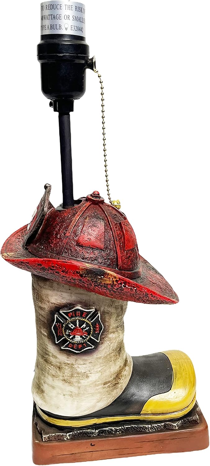 Urbalabs Firefighter Boot and Helmet Table Office Lamp Hero Desk Decor, Fire Department Man Cave Kids Room Fire Lamp First Responder Decor and USA Hero Fire Fighter (Single Boot Lamp Only)