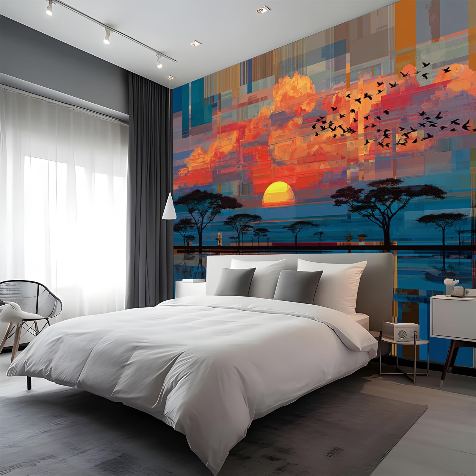 Papier peint coucher de soleil savane pour une chambre chaleureuse